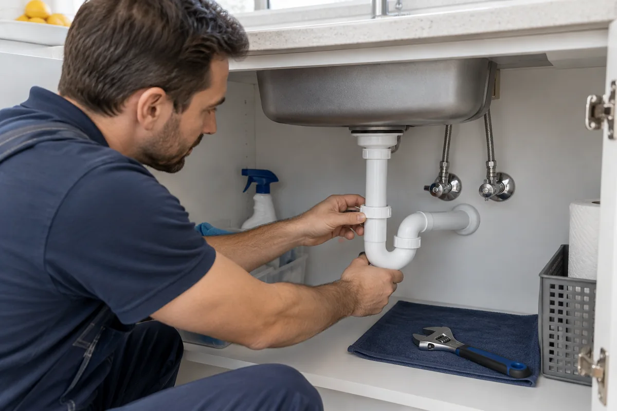 Clean kitchen sink P-trap and supply valves.