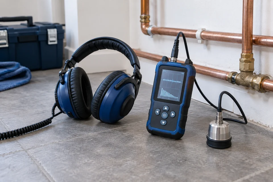 Acoustic leak detection equipment beside household pipework